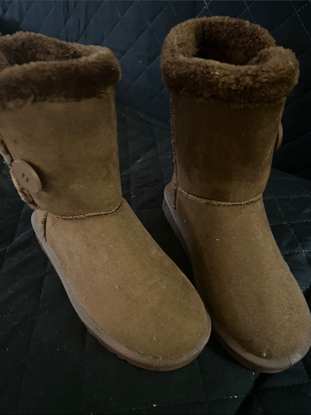 Brown Suede Winter Button Boots - Women